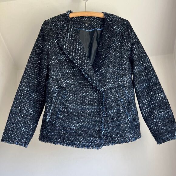 Navy Metallic‎ Tweed Blazer Jacket Talbots Size 10 Career Evening Professional - Picture 2 of 10